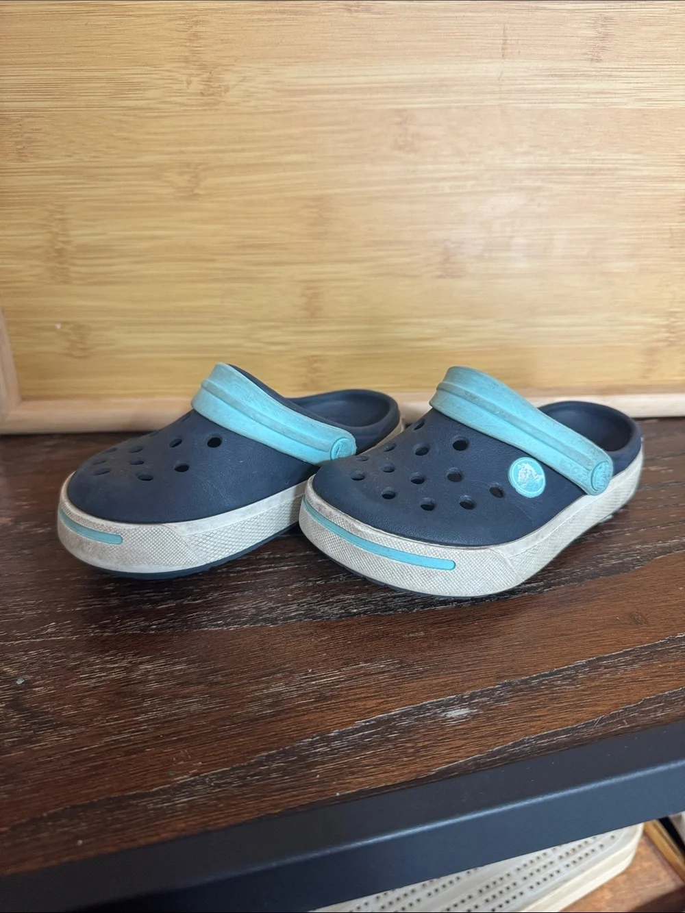 CROCS Kids Navy Clog with Light Blue Strap